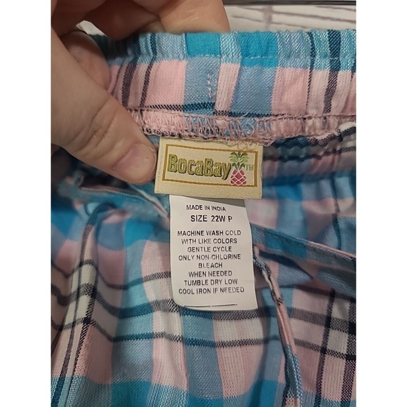 NWOT BocaBay Blue Check Print Drawstring Summer Cropped Pants Womans 22W Petite - Picture 4 of 5